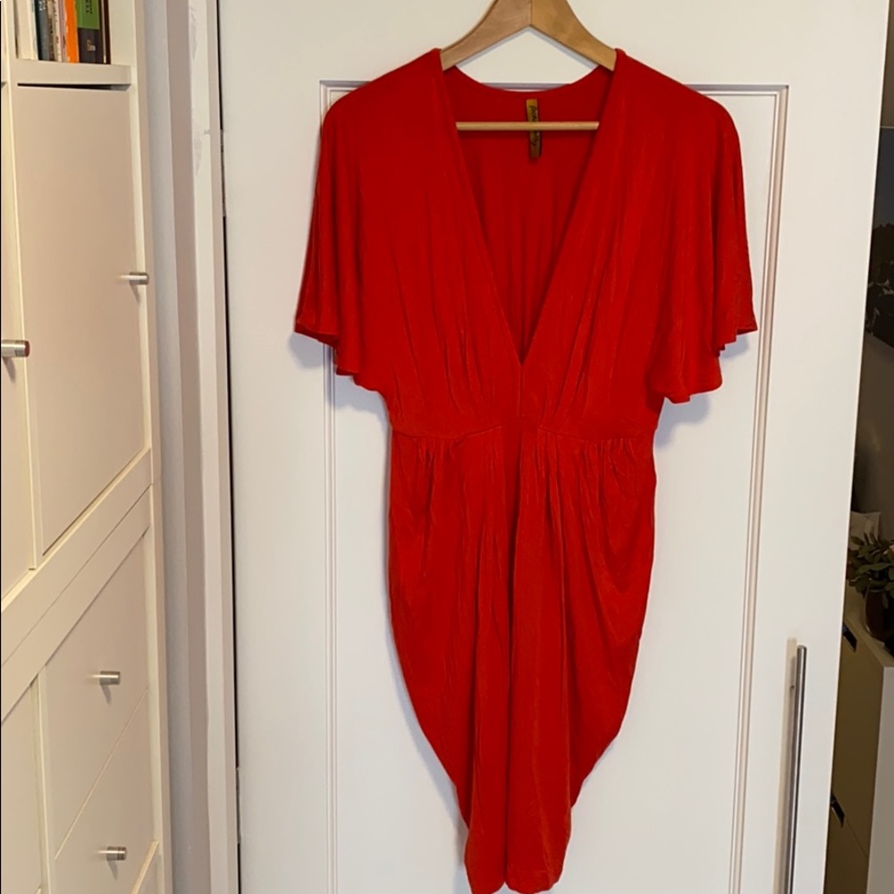 Rachel Pally Red Flutter Sleeve Tulip Hem Dress S